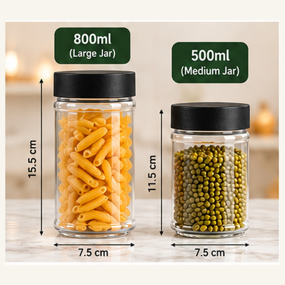 800ml and 500ml kitchen storage jar size comparison
