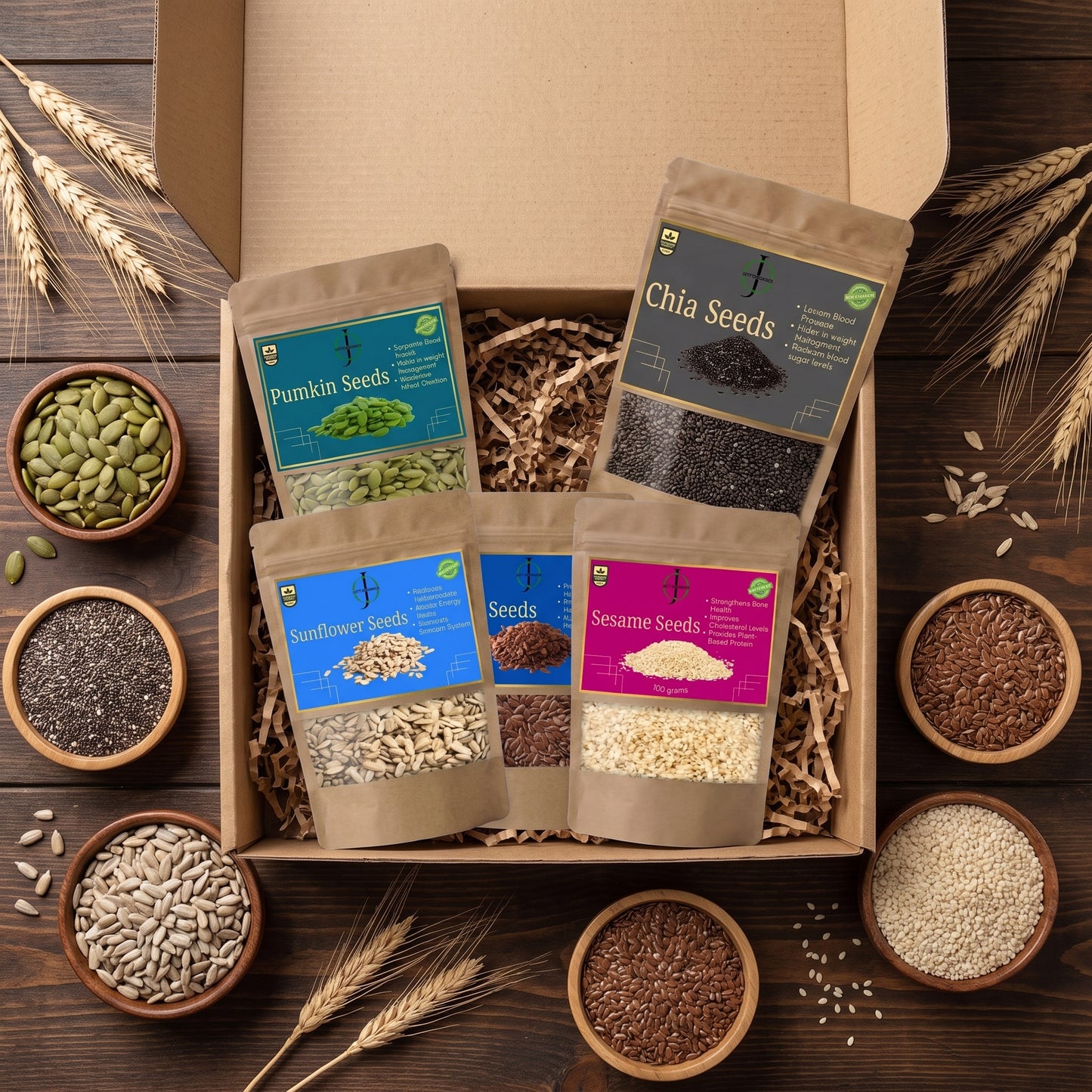 5-in-1 Daily Seed Boost Combo Pack | Chia, Flax, Pumpkin, Sunflower & Sesame Seeds