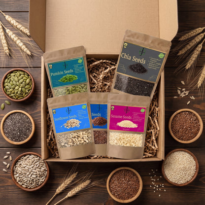 5-in-1 Daily Seed Boost Combo Pack | Chia, Flax, Pumpkin, Sunflower & Sesame Seeds