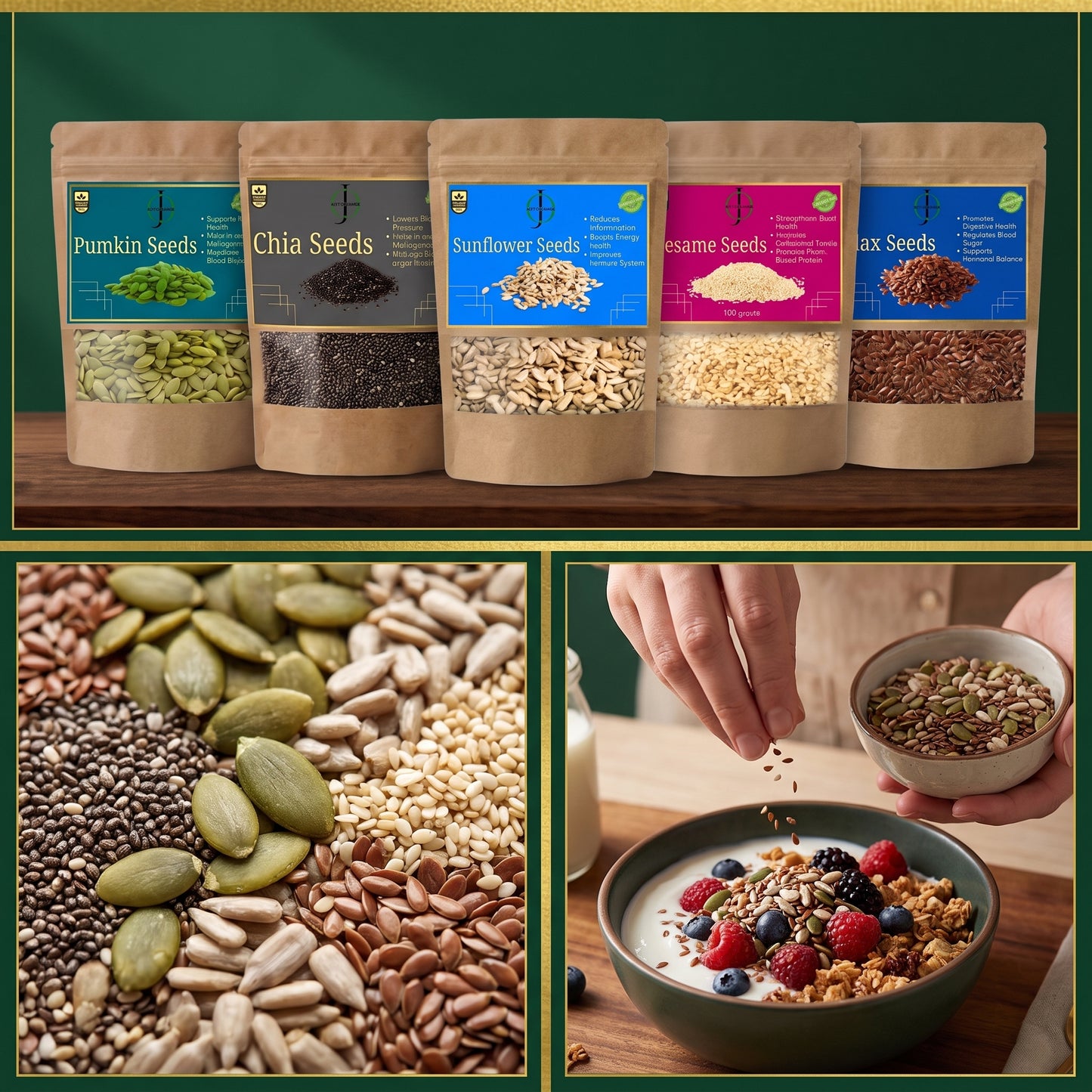5-in-1 Daily Seed Boost Combo Pack | Chia, Flax, Pumpkin, Sunflower & Sesame Seeds